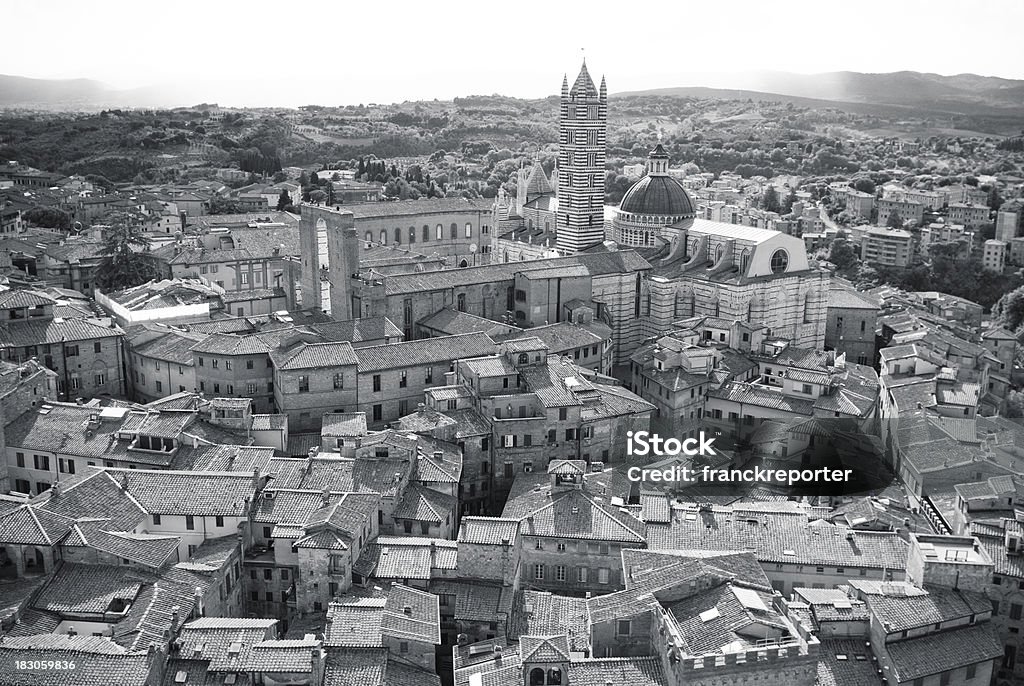 Ancienne carte postale de la ville médiévale de Sienne panorama vue aérienne - Photo de Architecture libre de droits