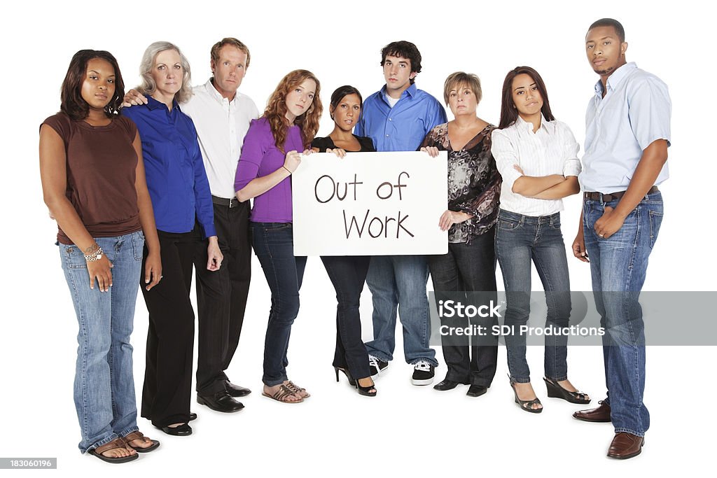 Perturbar grupo segurando a placa de trabalho - Foto de stock de Tristeza royalty-free