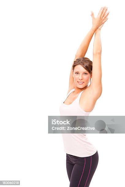 Piękny Fitness Sportowe Brunette Dziewczyna Na Białym Tle - zdjęcia stockowe i więcej obrazów Aerobik