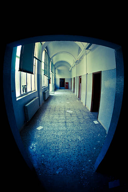 istock Abandoned Hospital Spooky Empty Corridor Architecture Fisheye 183060570