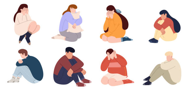 ilustrações, clipart, desenhos animados e ícones de depressed_sad_teen_characters - mirror men teenager depression