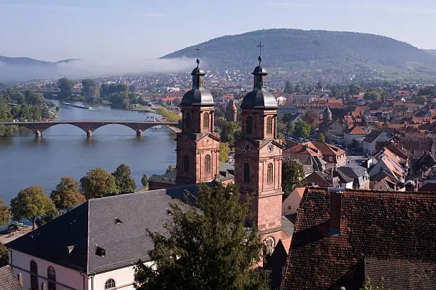 View at Miltenberg and the Main River. In the front you see the church  St. Jakobus.