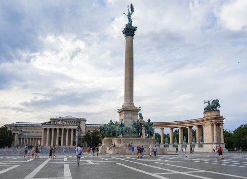 Budapest, Hungary - July 21, 2023: Heroes' Square in Budapest, Hungary. Heroes' Square is one of the famous squares of the Hungarian capital, located in Pest.