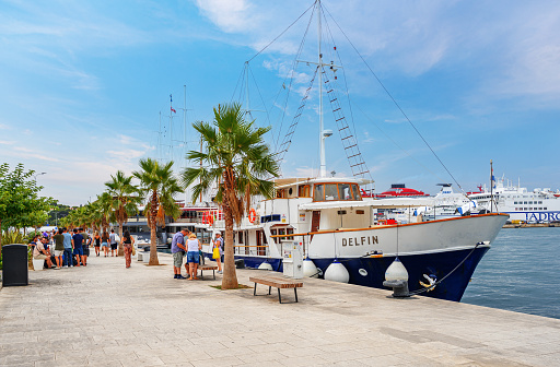 Split, Croatia - July 25, 2023: The embankment of the resort town of Split in summer.