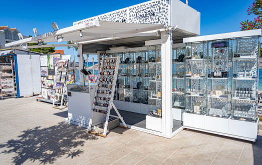 Primosten, Croatia - July 27, 2023: Swarovski street retail outlet on the Primosten embankment, Croatia.