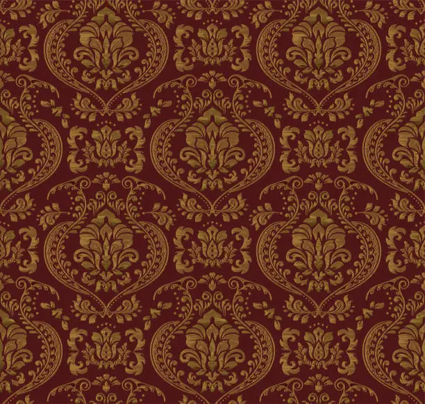 Vector illustration of Gold And Red Victorian Damask Luxury Decorative Fabric Pattern