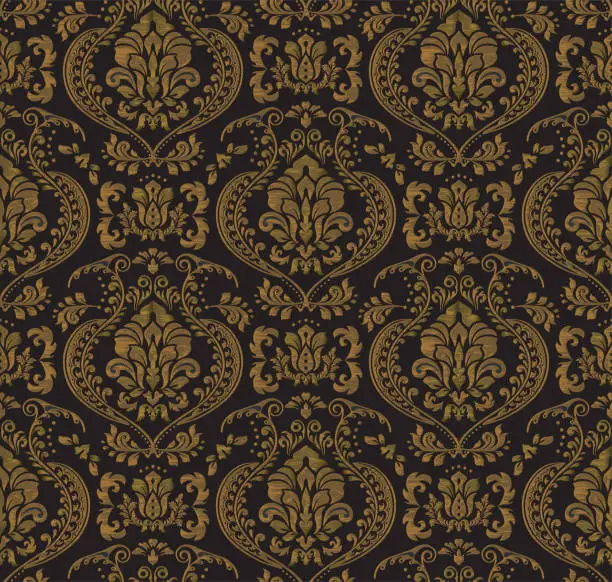 Vector illustration of Gold And Black Victorian Damask Luxury Decorative Fabric Pattern