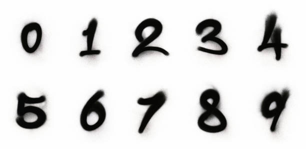 Graffiti Spray-Painted numbers 0 to 9 Numbers from 0 to 9 spray-painted on white with fine spray detail. one two three four five six seven eight and nine stock pictures, royalty-free photos & images