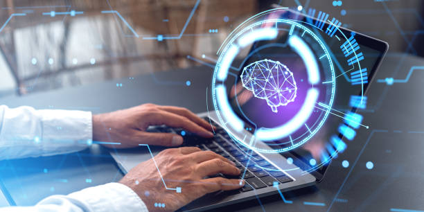 istock Businessman hands typing in laptop, AI hologram and machine learning 1830619049