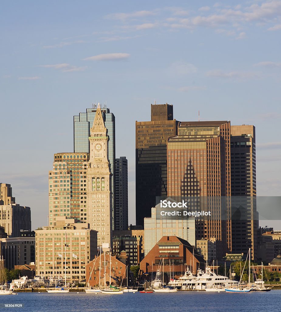 Boston City Customs House and Skyline USA "The Boston City Custom House at first light, viewed from East Boston, USA" Boston Harbor Stock Photo