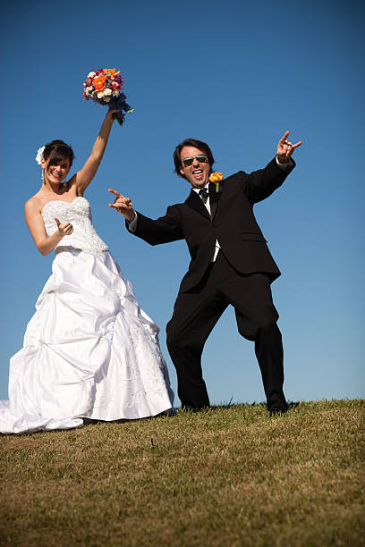 istock Excited Bride and Groom Celebrating Outside 183062023
