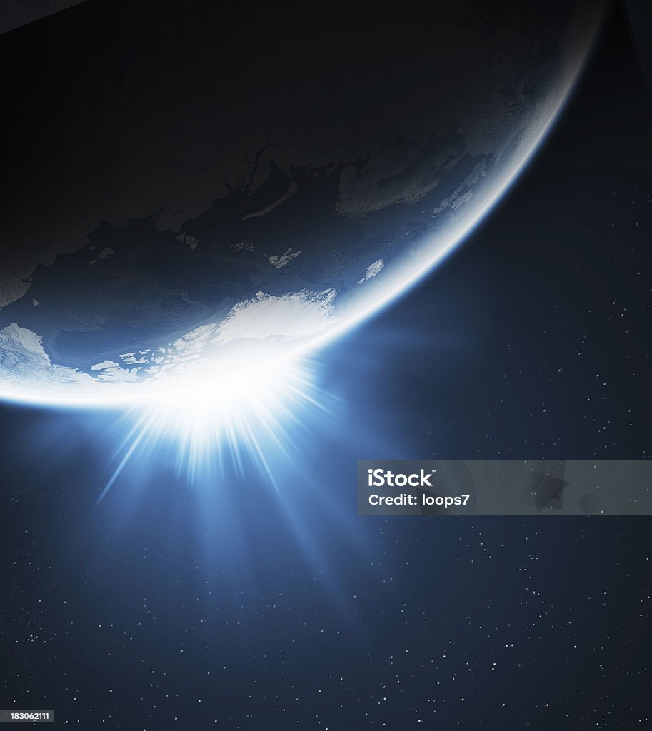 Earth and Sun Earth and rising Sun from spaceImage map of the Earth from: shadedrelief.comLicencing: shadedrelief.com/natural2/pages/use.htmlAstronomy and sky Globe - Navigational Equipment Stock Photo