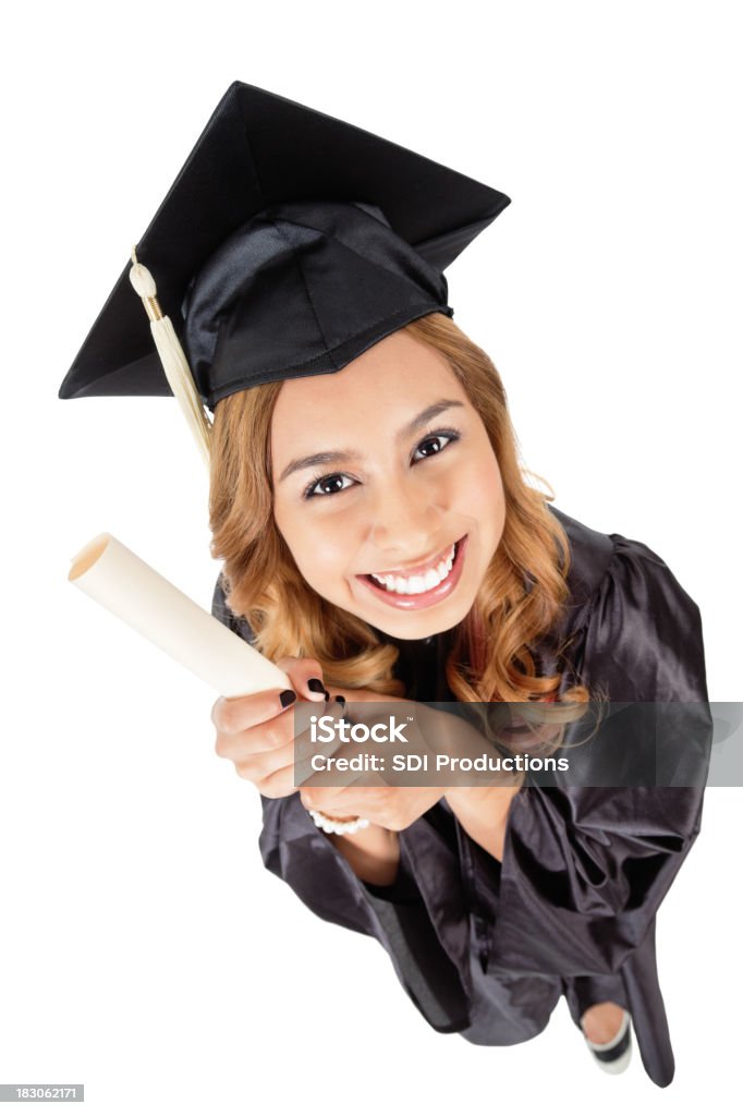 Sorrindo de graduação com Diploma, isolada no branco " - Foto de stock de 20 Anos royalty-free