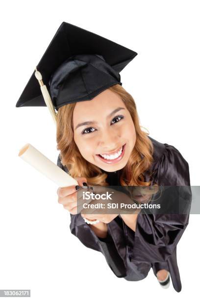 Foto de Sorrindo De Graduação Com Diploma Isolada No Branco e mais fotos de stock de 20 Anos