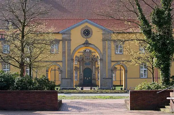 "front of the castle in Osnabrueck in Germany, today there is a part of the university in itSchloss zu Osnabrueck"
