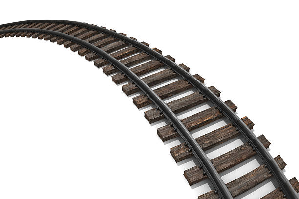 Railroad Track Railroad tracks isolated on white.Could be a useful image to illustrate  a railroad metaphor.This is a detailed 3d rendering. railroad track on white stock pictures, royalty-free photos & images