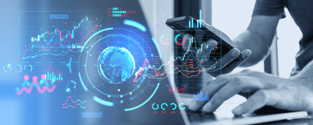 istock Businessman using smartphone, forex dashboard with statistics and online trading 1830627809