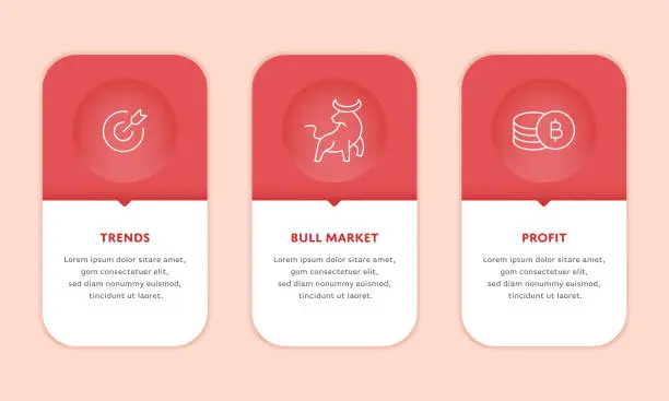 Vector illustration of Bull Market Concept Infographic Design with Editable Stroke Line Icons.