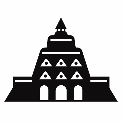 Building simple flat black and white icon logo, reminiscent of Chichen Itza, Urban Modern Vector Logo B&W. Silhouette Monochrome.