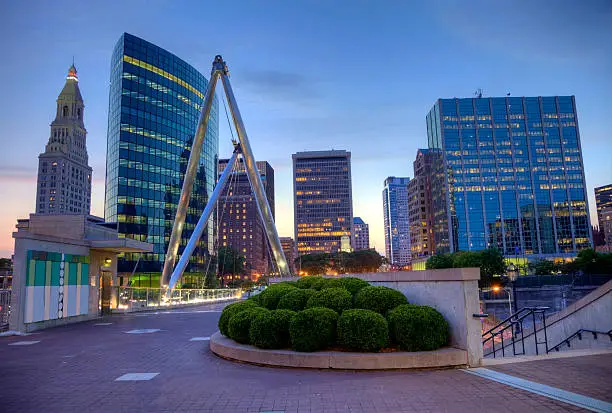 Downtown Hartford Connecticut skyline at dusk. Hartford is the capital of the U.S. state of Connecticut. Hartford is known for its attractive architectural styles and being the Insurance capital of the United States.