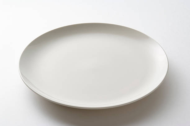 Isolated shot of white empty plate on white background