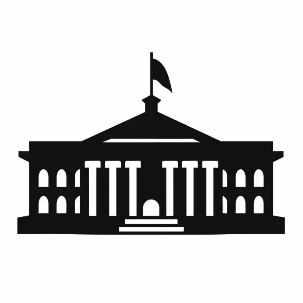 Vector illustration of Building simple flat black and white icon symbol, reminiscent of Parthenon, Historic Urban Icon Simple Monochrome.