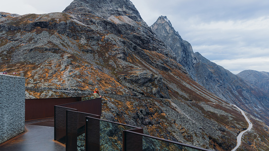 October 2013, Swiss Alps scenery with a hut in front of the Aletsch Glacier and snow covered mountains