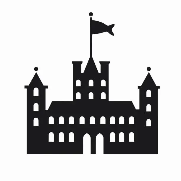 Vector illustration of Building simple flat black and white icon logo, reminiscent of Tower of London, Modern Monument Minimalist Flat Monochrome.