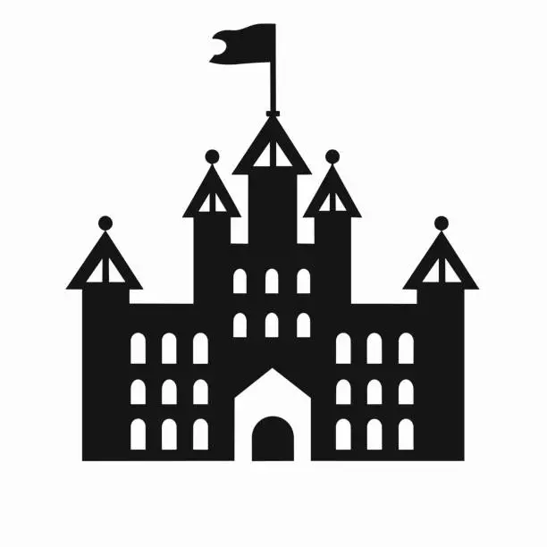 Vector illustration of Building simple flat black and white icon symbol, reminiscent of Tower of London, Famous Structures City Icon Flat Monochrome.