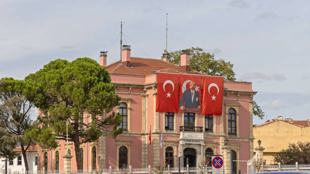 Town Hall Edirne Edirne, Turkey - October 17, 2023: Edirne Municipality Town Hall Building With Turkish Flags Autumn Day. diyarbakirofisescortlaricom hakkında stock pictures, royalty-free photos & images