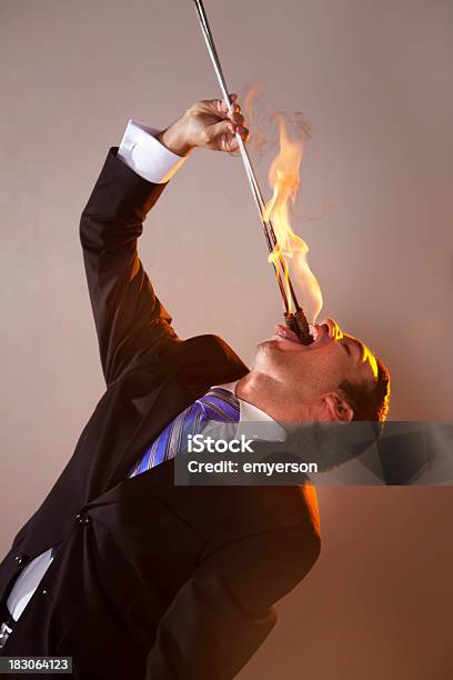 Fire Eating Businessman Stock Photo - Download Image Now - Adult, Adults Only, Business