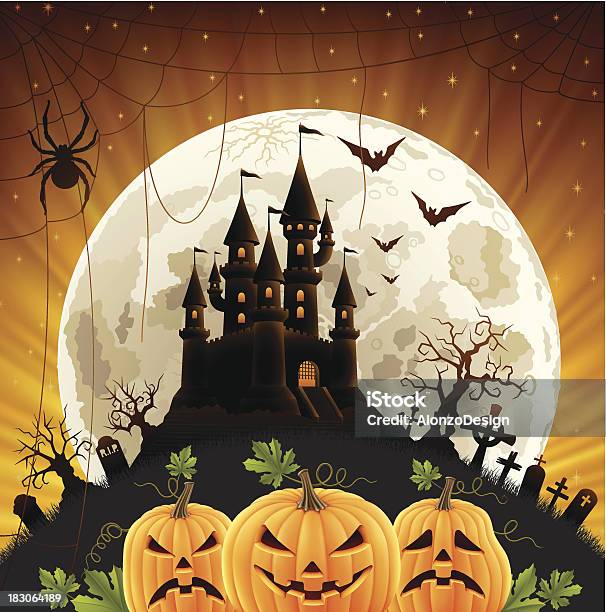 Halloween Pumpkins - Immagini vettoriali stock e altre immagini di Castello - Castello, Cimitero, Controluce
