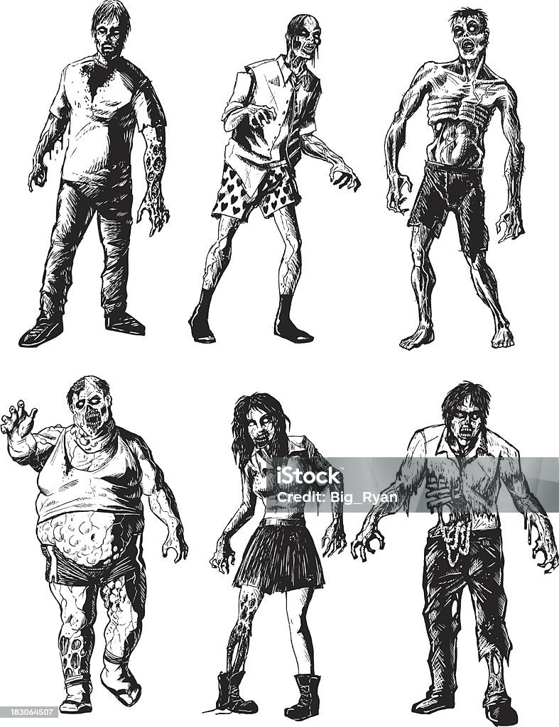 six zombies six unique zombie illustrations Zombie stock vector