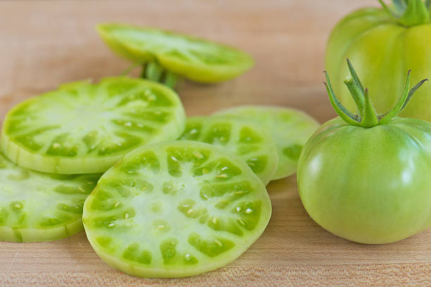 Homegrown tomato plant with green unripe tomatoes on the branches
