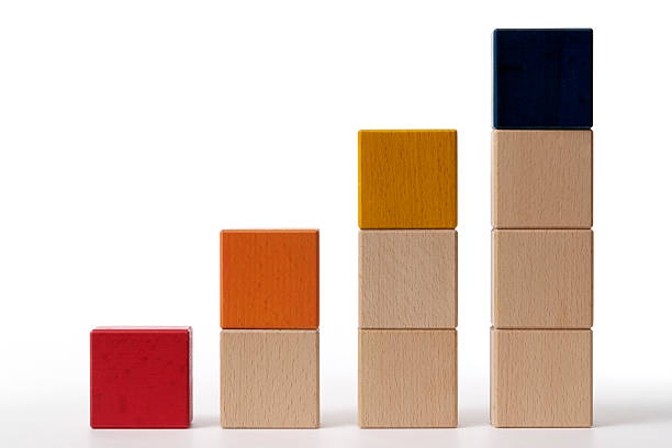 Bar chart from toy blocks isolated on white background.