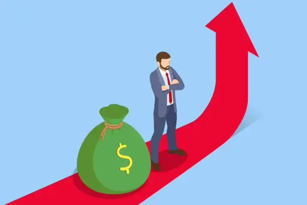 Vector illustration of Isometric Investment strategy, Portfolio optimization, Market analysis, Risk-reward ratio, Market volatility, Market trends, Return on Investment, Investment Opportunities,