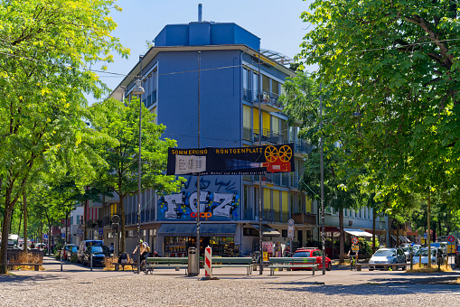 Town square named Röntgen Square at Swiss City of Zürich on a hot sunny summer day. Photo taken July 11th, 2023, Zurich, Switzerland.