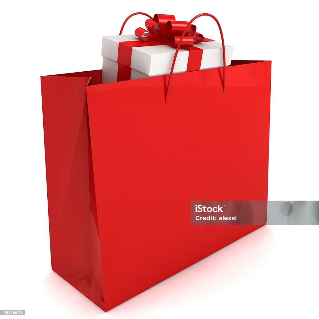 Presente na bolsa de compras - Foto de stock de Sacola de compras royalty-free