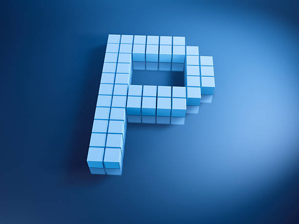 pixellato alfabeto lettera p blu cubi - letter p alphabet three dimensional shape blue foto e immagini stock