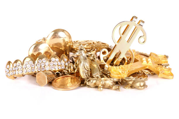 gold anhänger - gold jewelry scrap metal gold tooth stock-fotos und bilder