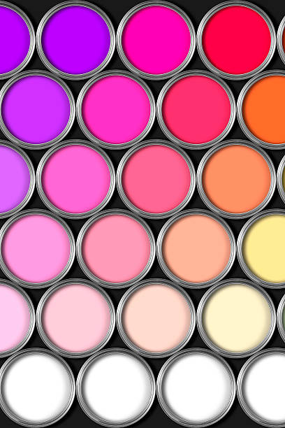 istock Rows of open paint tins with multi colored paint 183067156