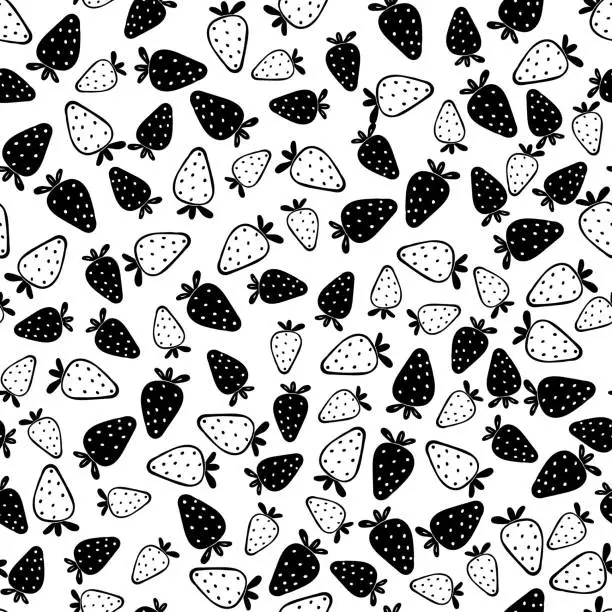 Vector illustration of Strawberry vector seamless pattern background. Fruit illustrations monochrome background.