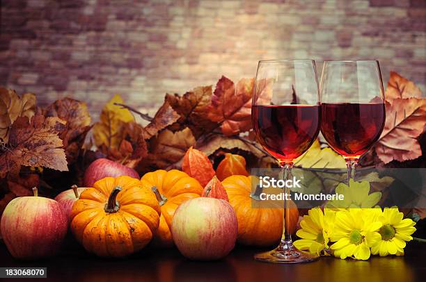 Red Wine With Autumn Decoration Stock Photo - Download Image Now - Autumn, Apple - Fruit, Berry