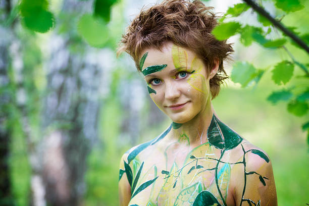 Portrait of a young beautiful playful nymphs stock photo