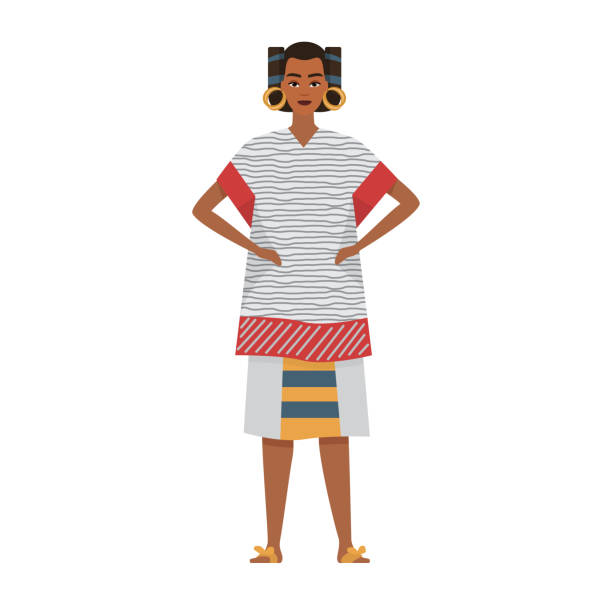 aztecka kobieta z tradycyjnej wioski, postać kobieca w etnicznym stroju stojąca - craft india indian culture asian ethnicity stock illustrations
