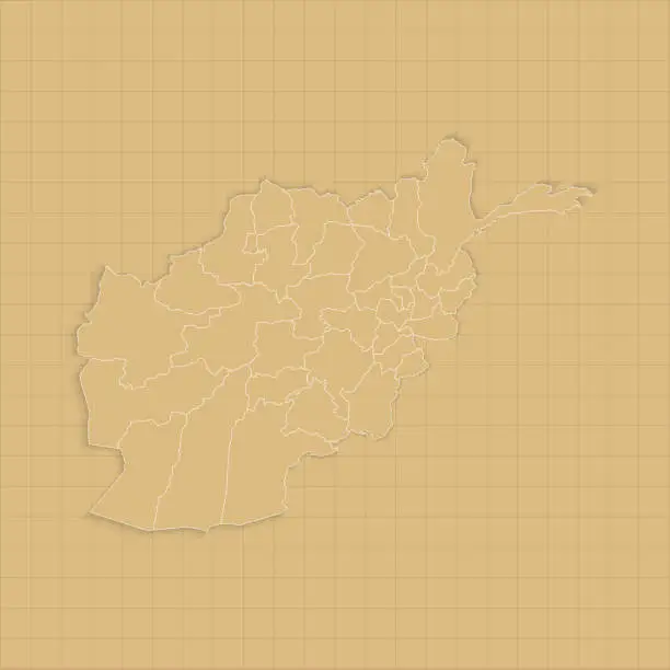 Vector illustration of Afghanistan Map vector template with white outline graphic sketch and old school style isolated on grid paper background