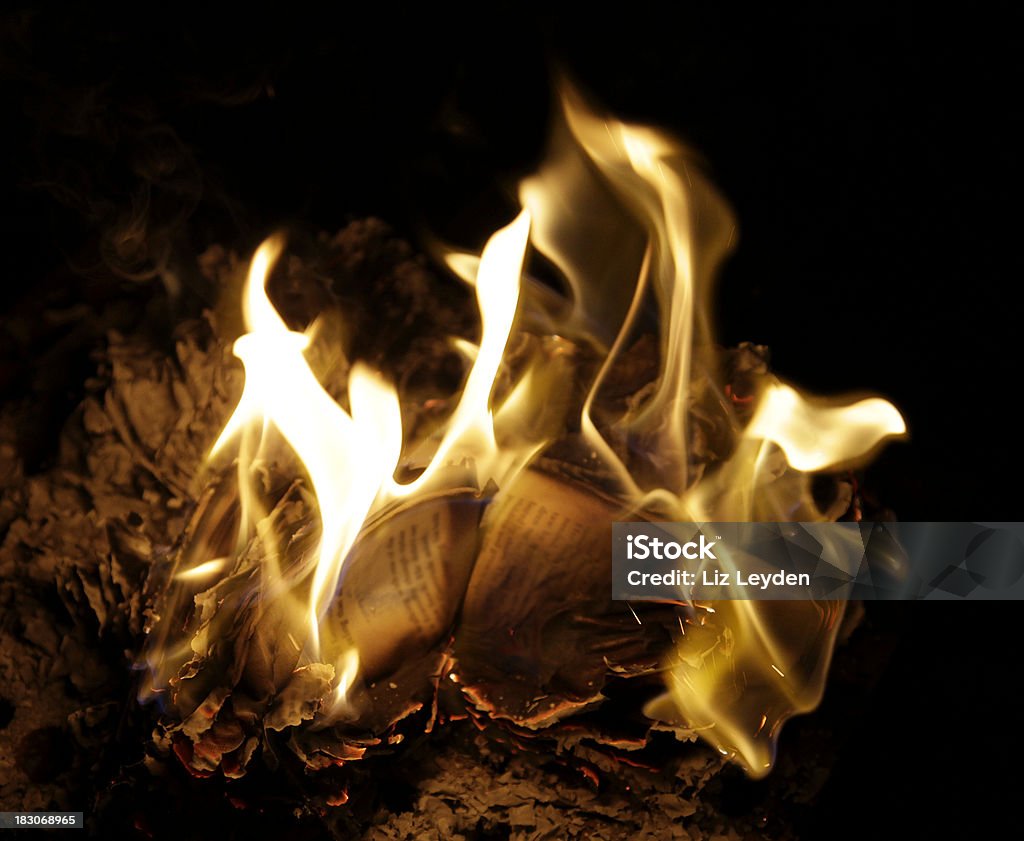Night time book burning A book is burned at night. Book Burning Stock Photo