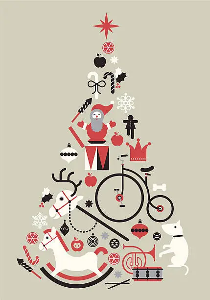 Vector illustration of Composition with silhouette of Christmas tree.