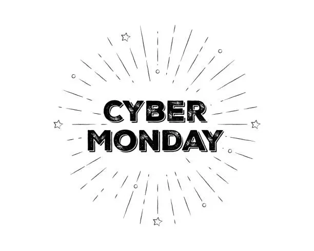 Vector illustration of Hand-lettered Cyber Monday text with sketchy firework burst