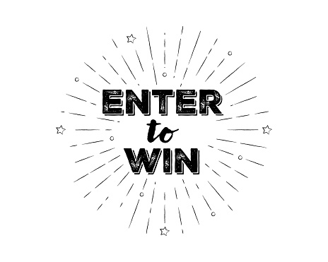 Hand-lettered Enter to Win text with sketchy firework burst for social media, web page, poster, flyer, banner, and greeting card. A typographic design concept directing customers to an opportunity or discount. Vector hand-drawn cartoon illustration on a white background.